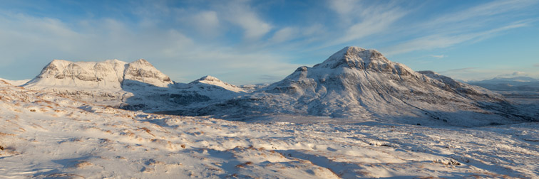 Cul Mor (left) and Cul Beag in winter, Coigach, North-west Scotland, UK, December